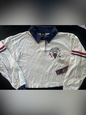 Netflix “Stranger Things” White Polo Shirt with Navy Collar and Red Stripe